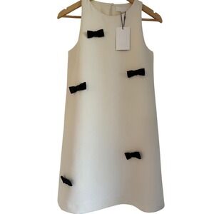 Zara NWT Girl's 13-14 Years Cream Sleeveless Bow Shift Dress Mod Style